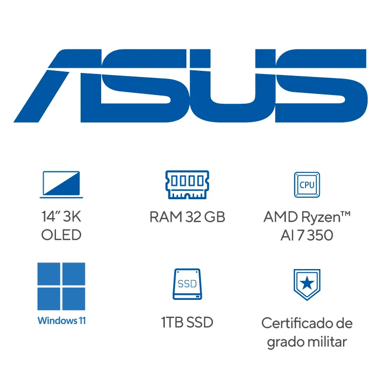 ASUS Zenbook 14 OLED UM3406KA-PP147W | AMD Ryzen AI 7-350 | 32GB RAM | 1TB SSD | 14" 3K OLED | Windows 11 Home - Image 3