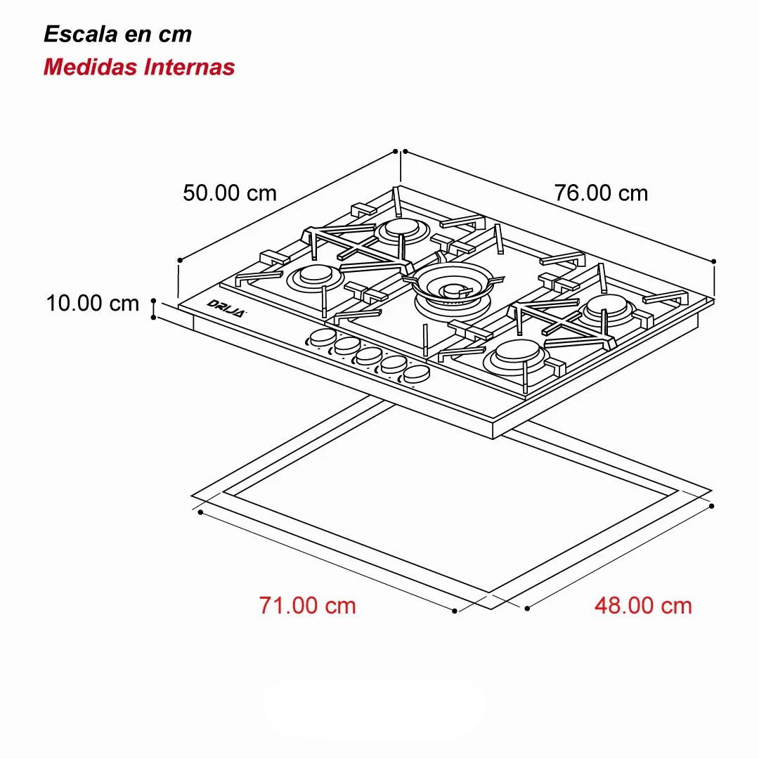 Estufa a Gas Drija Milan 76 | 30" | 5 Quemadores | Empotrable | Acero Inoxidable - Image 4
