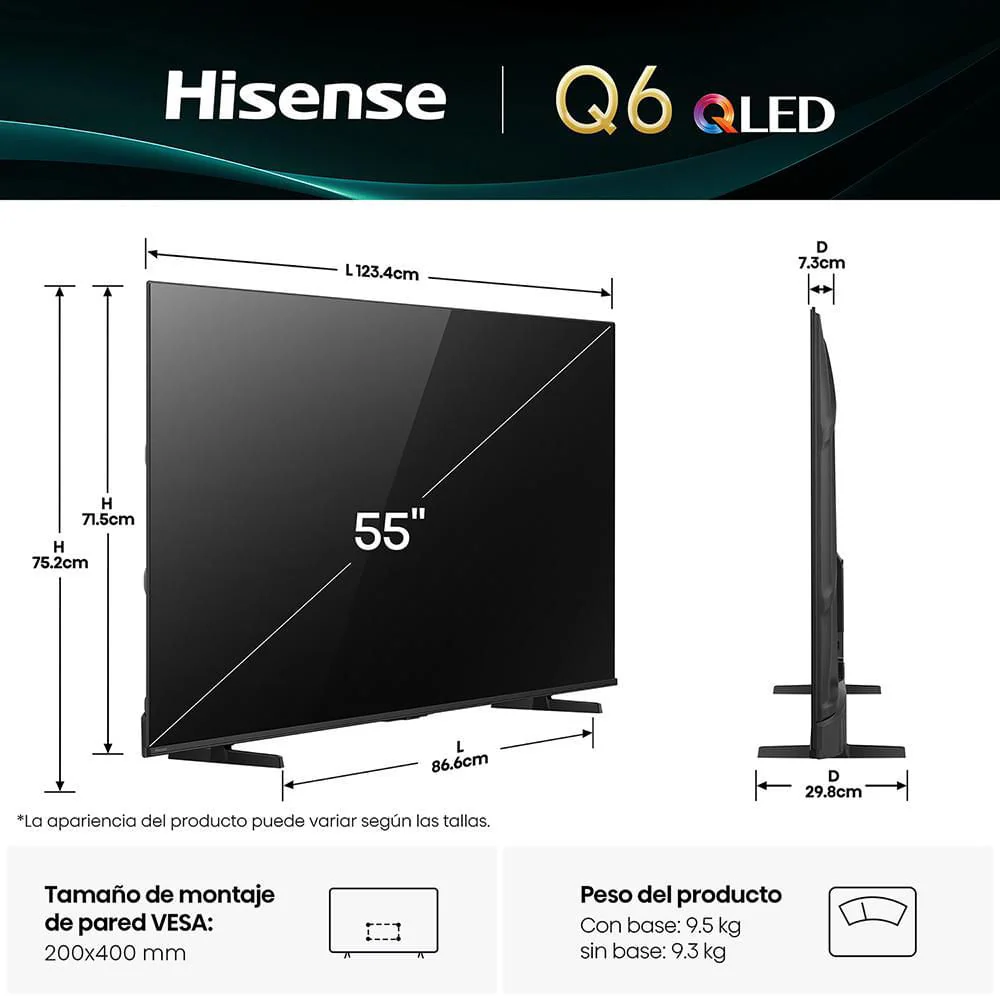 Televisor Hisense QLED 55Q6QV | VIDAA | 55" | 4K | HDMI | USB | Wi-Fi | Bluetooth - Image 6