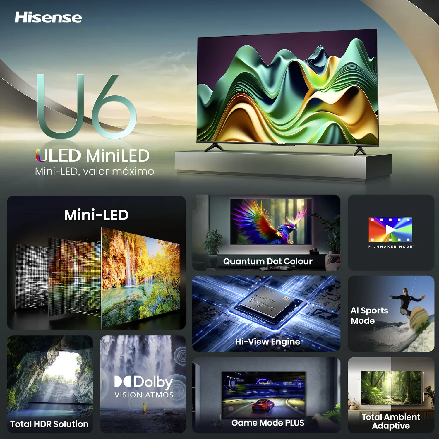 Televisor Hisense ULED MiniLED 55U6N | 55" | 4K | Google TV | HDMI | USB | Wi-Fi - Image 6