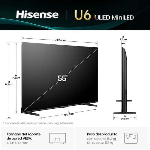 Televisor Hisense MiniLED 55U6QV | VIDAA | 55" | 4K | HDMI | USB - Image 3